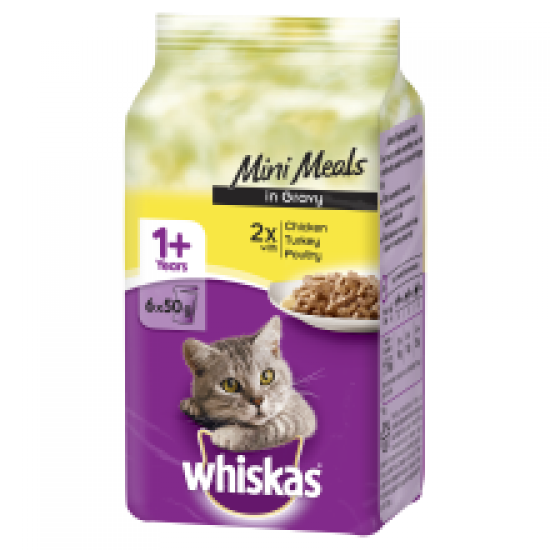 Whiskas 1+ Mini Meals Poultry Selection in Gravy 6 x 50g