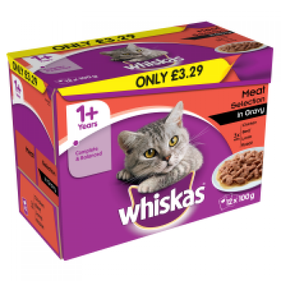 Whiskas 1+ Cat Pouches Meat Selection in GravyPm £3.29 12 Pack x100g