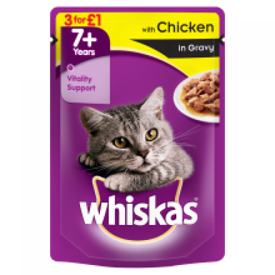 Whiskas 7+ Cat Pouch with Chicken in Gravy 100g (MPP 3 for £1)