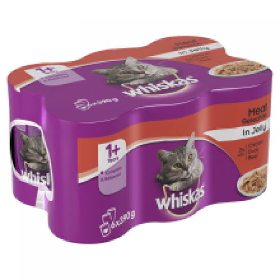 Whiskas 1+ Cat Tins Meat Selection in Jelly 6 x 390g