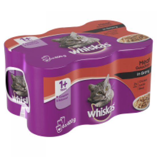 Whiskas 1+ Years Cat Tins Meat Selection in Gravy 6 x 400g