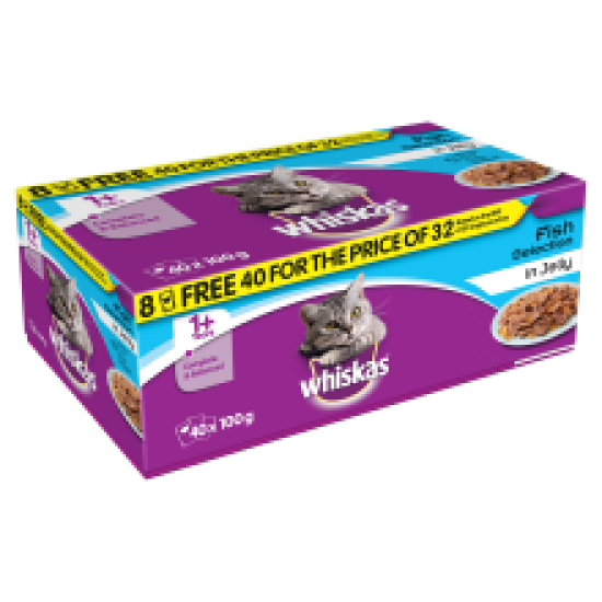 Whiskas 1+ Cat Pouches Fish Selection in Jelly 40 for 32